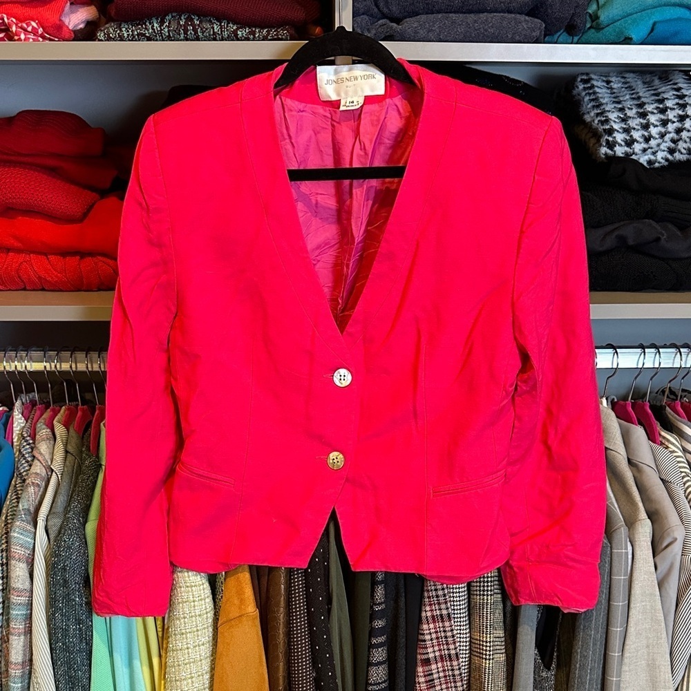 Vintage Jones New York pink 2 button closure linen blend blazer size 14